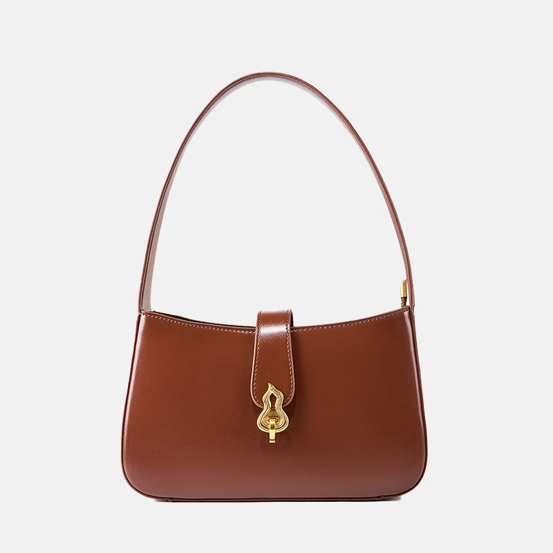 Women’s Minimalist Genuine Leather Gourd Shape Buckle Baguette Bag image 6