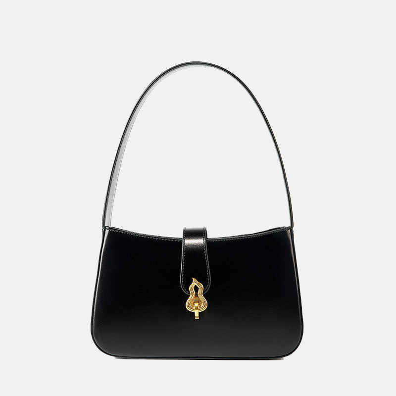 Women’s Minimalist Genuine Leather Gourd Shape Buckle Baguette Bag image 7
