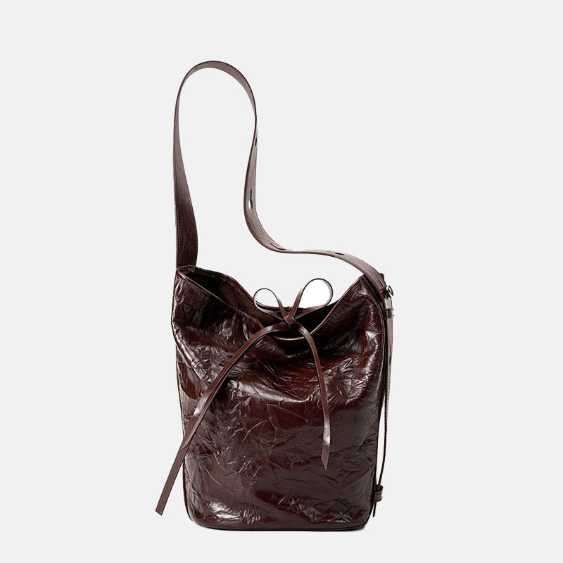 Women’s Minimalist Genuine Leather Hand Grain Crossbody Shoulder Bucket Bag image