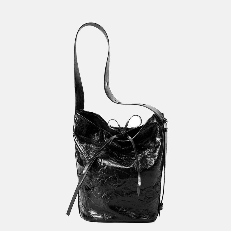 Women’s Minimalist Genuine Leather Hand Grain Crossbody Shoulder Bucket Bag image 5