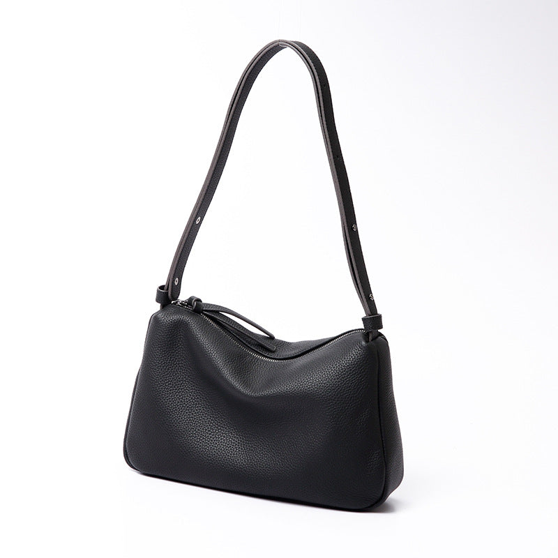Women’s Minimalist Genuine Leather Hobo Bag with Zipper Closure image 3