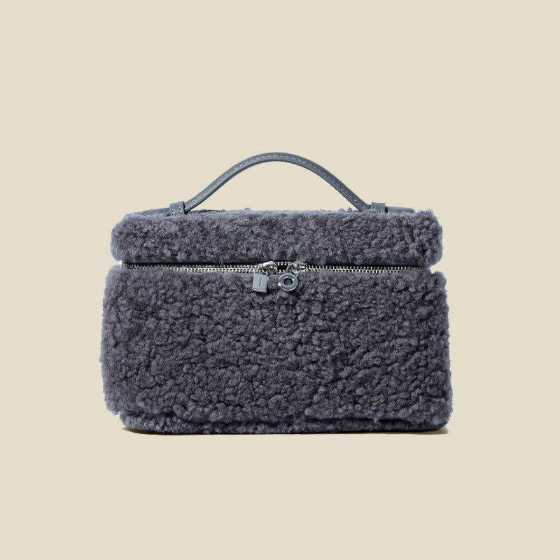 Women’s Minimalist Genuine Leather Lamb Fur Crossbody Top Handle Bag image 3