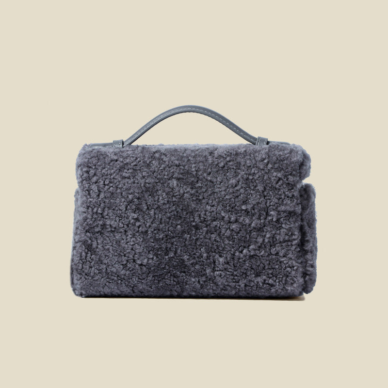 Women’s Minimalist Genuine Leather Lamb Fur Crossbody Top Handle Bag image 6