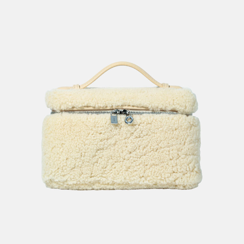 Women’s Minimalist Genuine Leather Lamb Fur Crossbody Top Handle Bag image
