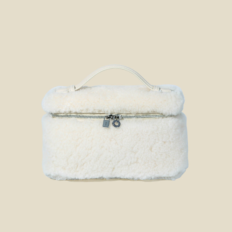 Women’s Minimalist Genuine Leather Lamb Fur Crossbody Top Handle Bag image 7