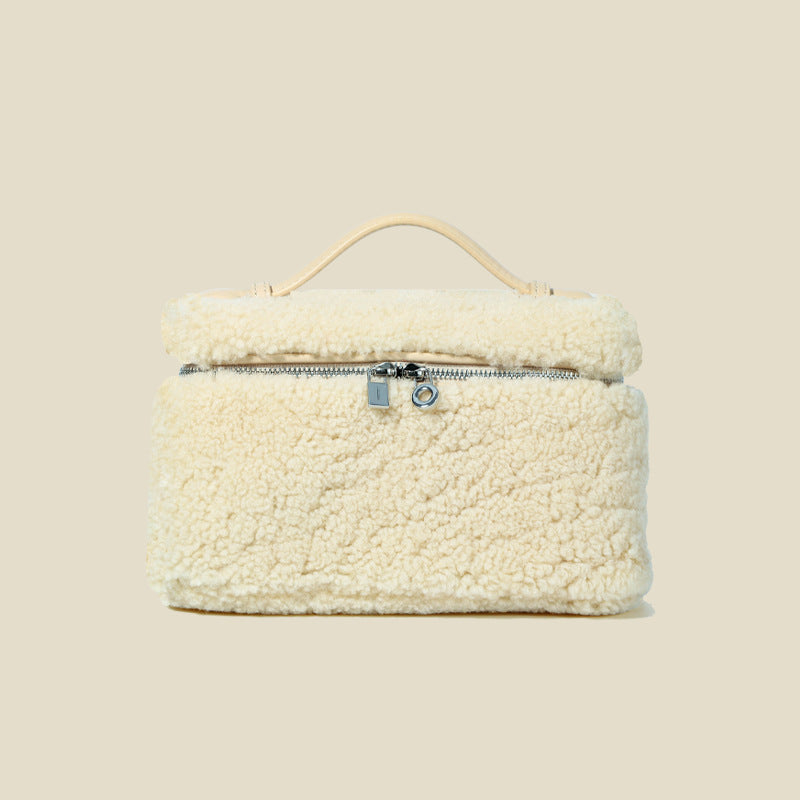 Women’s Minimalist Genuine Leather Lamb Fur Crossbody Top Handle Bag image 2