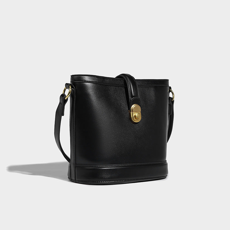 Women’s Minimalist Genuine Leather Lock Buckle Crossbody Bucket Bag image 6