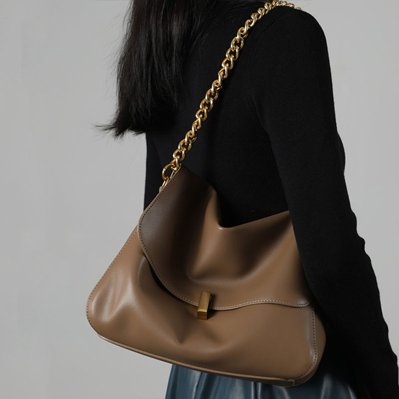 Women’s Minimalist Genuine Leather Lock Buckle Crossbody Chain Messenger Bag image 2