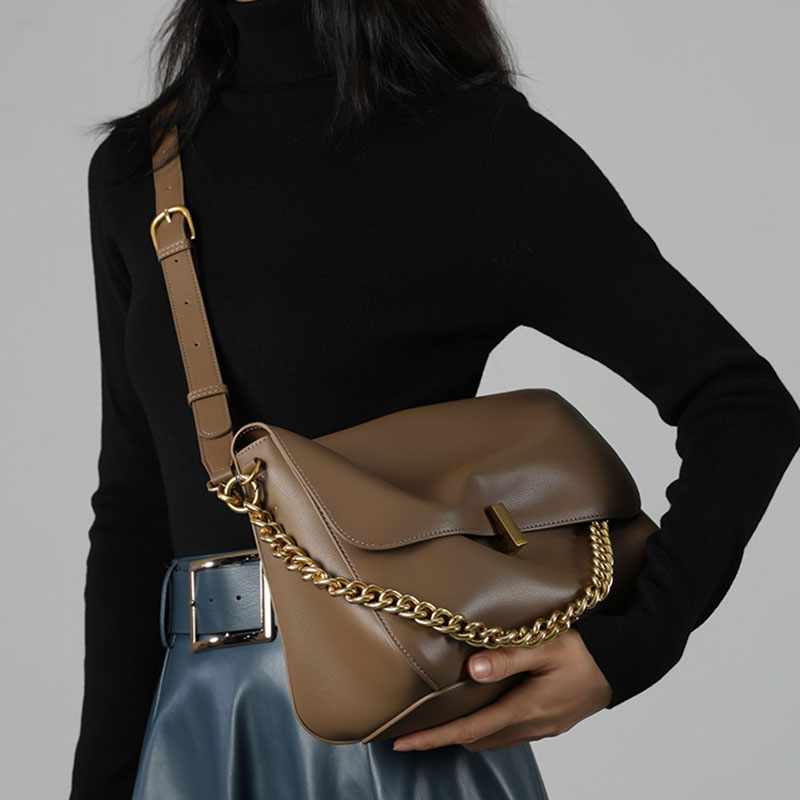 Women’s Minimalist Genuine Leather Lock Buckle Crossbody Chain Messenger Bag image 4