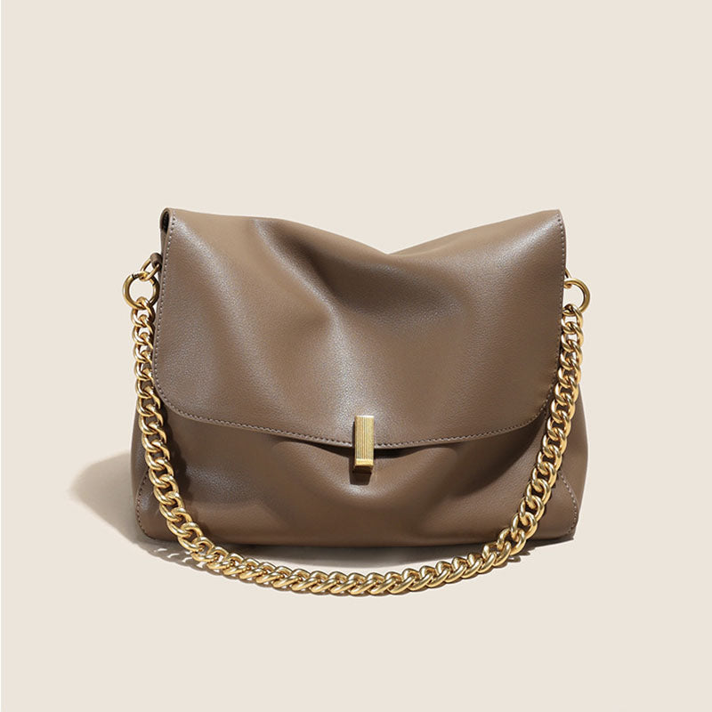 Women’s Minimalist Genuine Leather Lock Buckle Crossbody Chain Messenger Bag image
