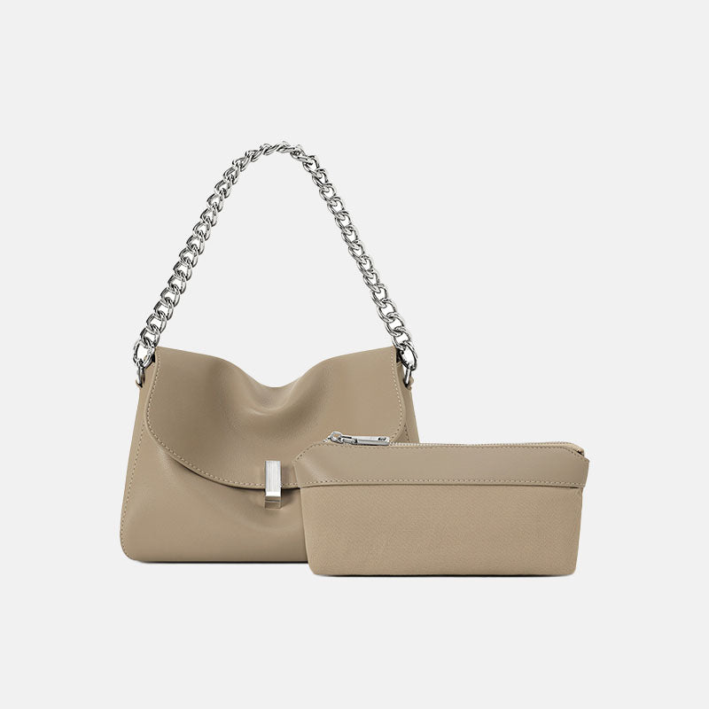 Women’s Minimalist Genuine Leather Lock Buckle Crossbody Chain Messenger Bag image 9