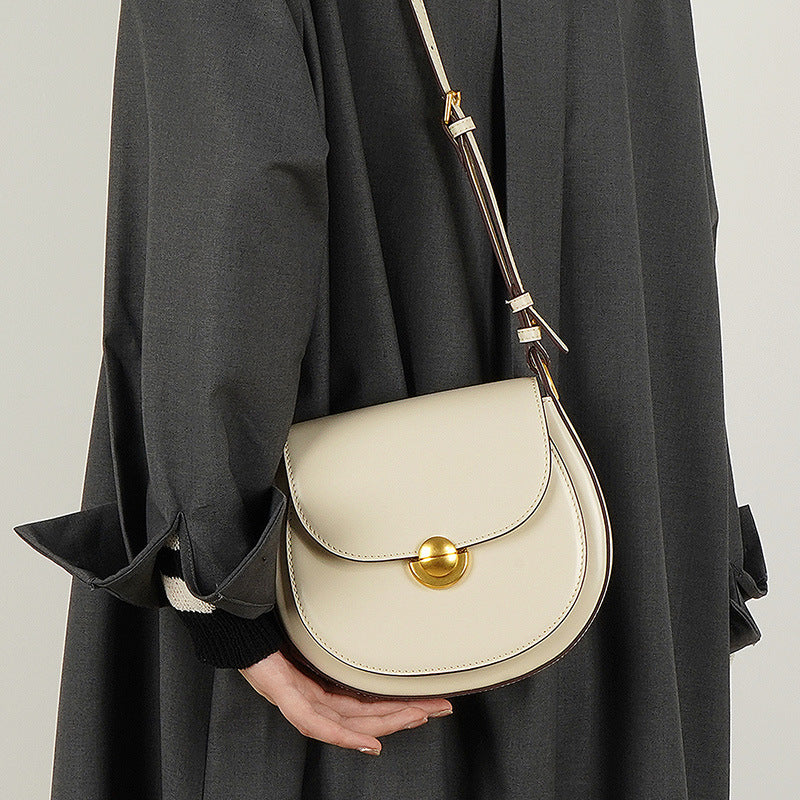 Women’s Minimalist Genuine Leather Lock Buckle Crossbody Saddle Bag image 3