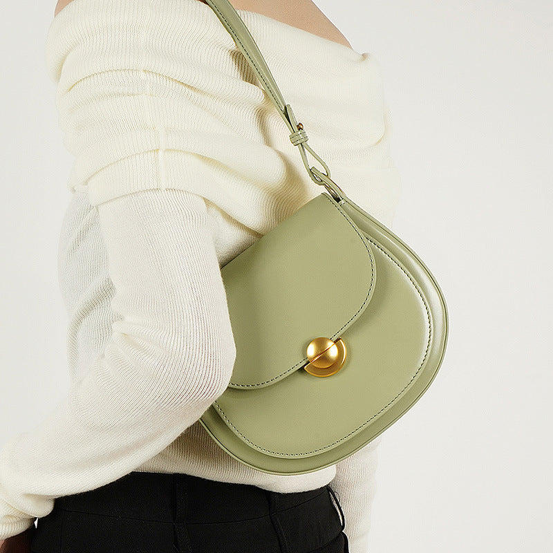 Women’s Minimalist Genuine Leather Lock Buckle Crossbody Saddle Bag image 7
