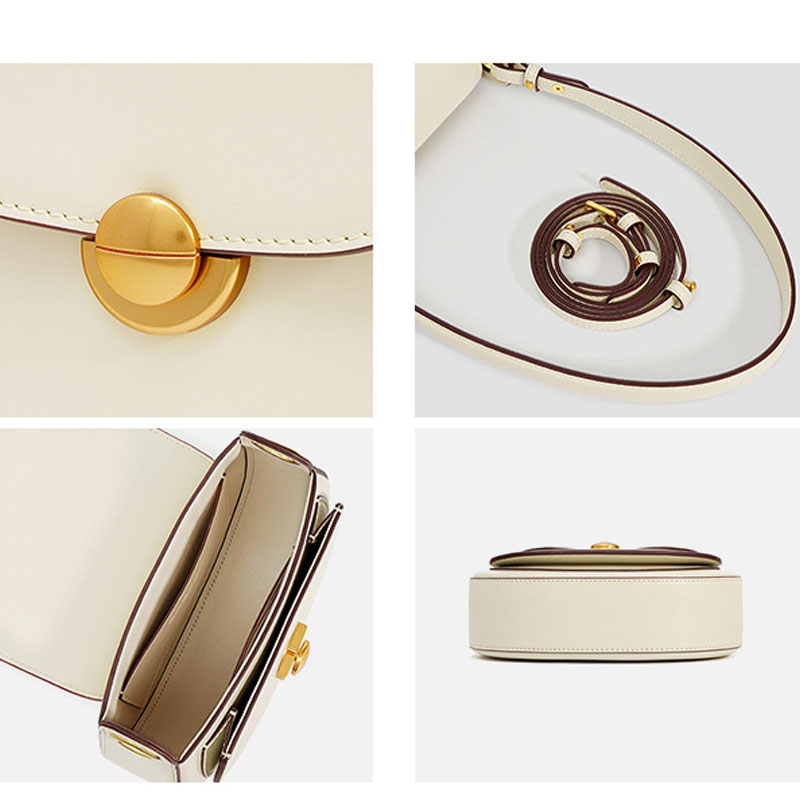 Women’s Minimalist Genuine Leather Lock Buckle Crossbody Saddle Bag image 2