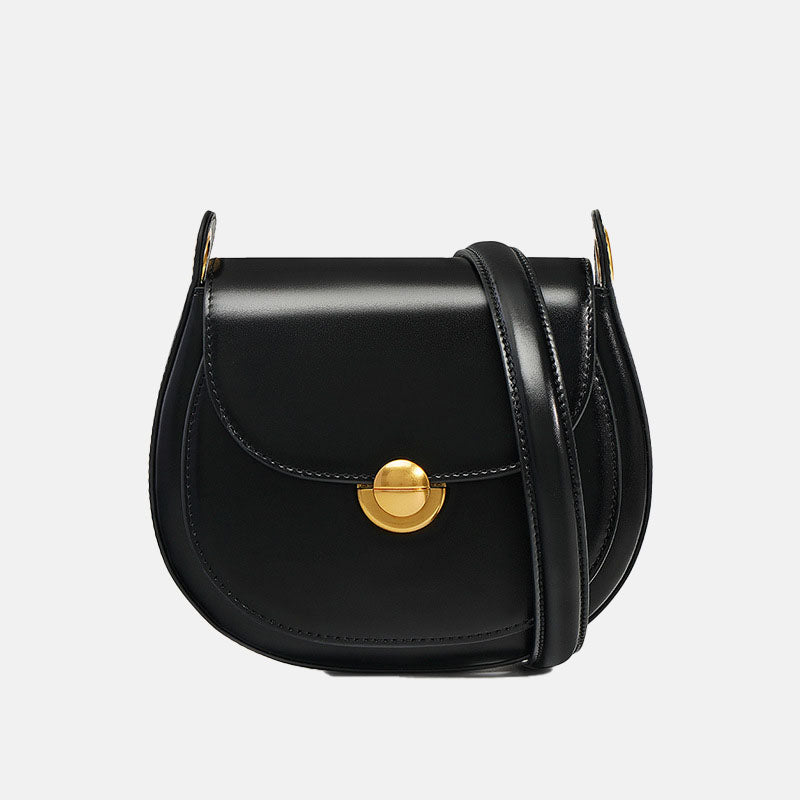 Women’s Minimalist Genuine Leather Lock Buckle Crossbody Saddle Bag image 4
