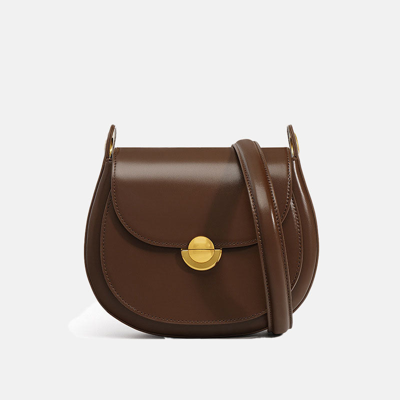 Women’s Minimalist Genuine Leather Lock Buckle Crossbody Saddle Bag image 8