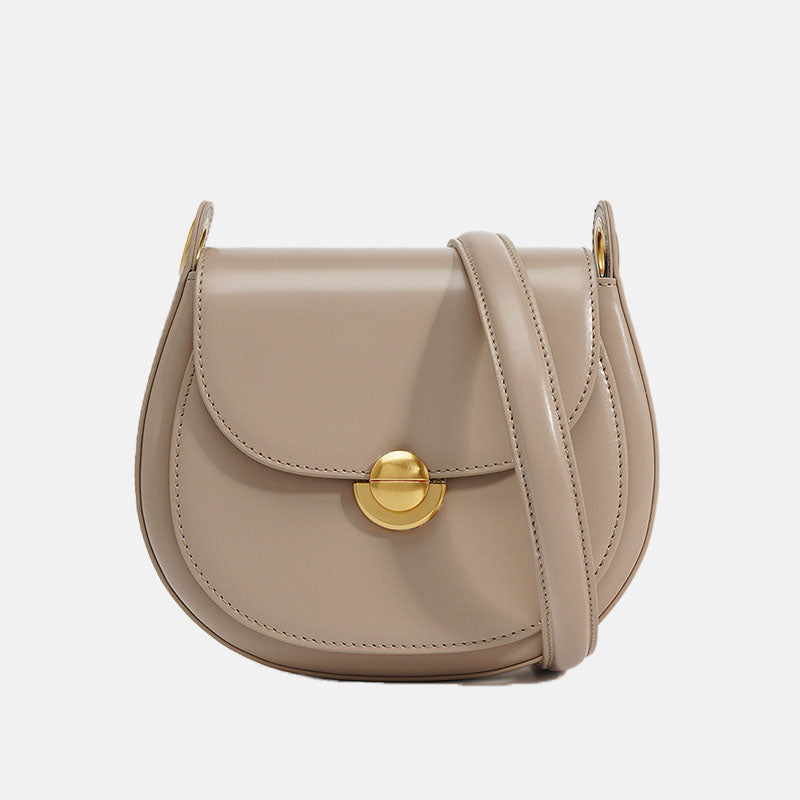Women’s Minimalist Genuine Leather Lock Buckle Crossbody Saddle Bag image 9