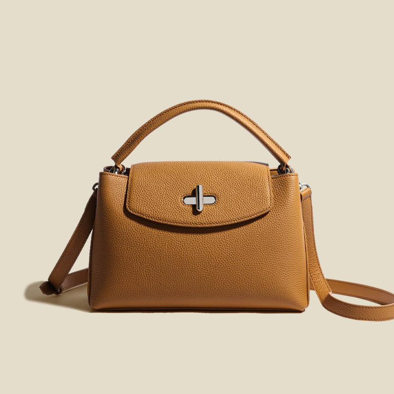 Women’s Minimalist Genuine Leather Lock Buckle Crossbody Shoulder Handbag image