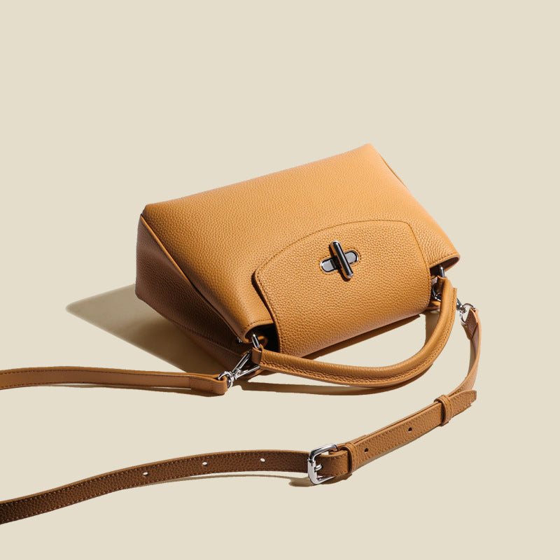 Women’s Minimalist Genuine Leather Lock Buckle Crossbody Shoulder Handbag image 4