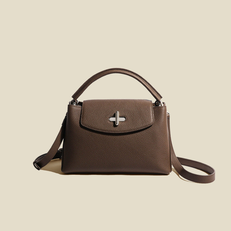 Women’s Minimalist Genuine Leather Lock Buckle Crossbody Shoulder Handbag image 5