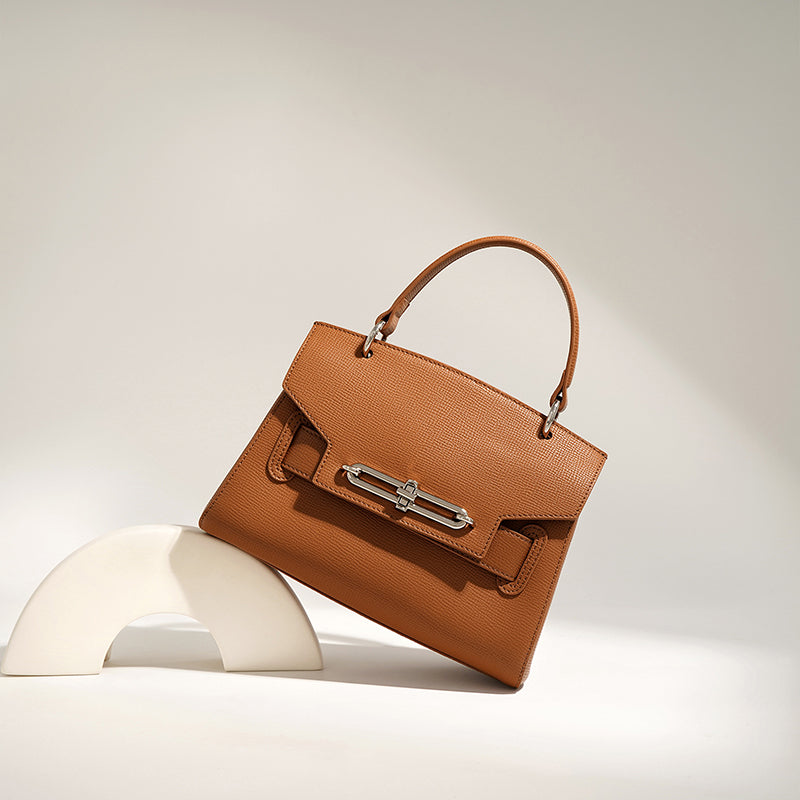 Women’s Minimalist Genuine Leather Lock Buckle Crossbody Top Handle Bags image 2