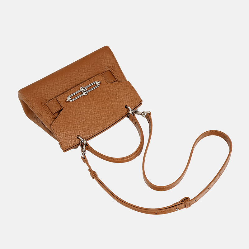 Women’s Minimalist Genuine Leather Lock Buckle Crossbody Top Handle Bags image 3