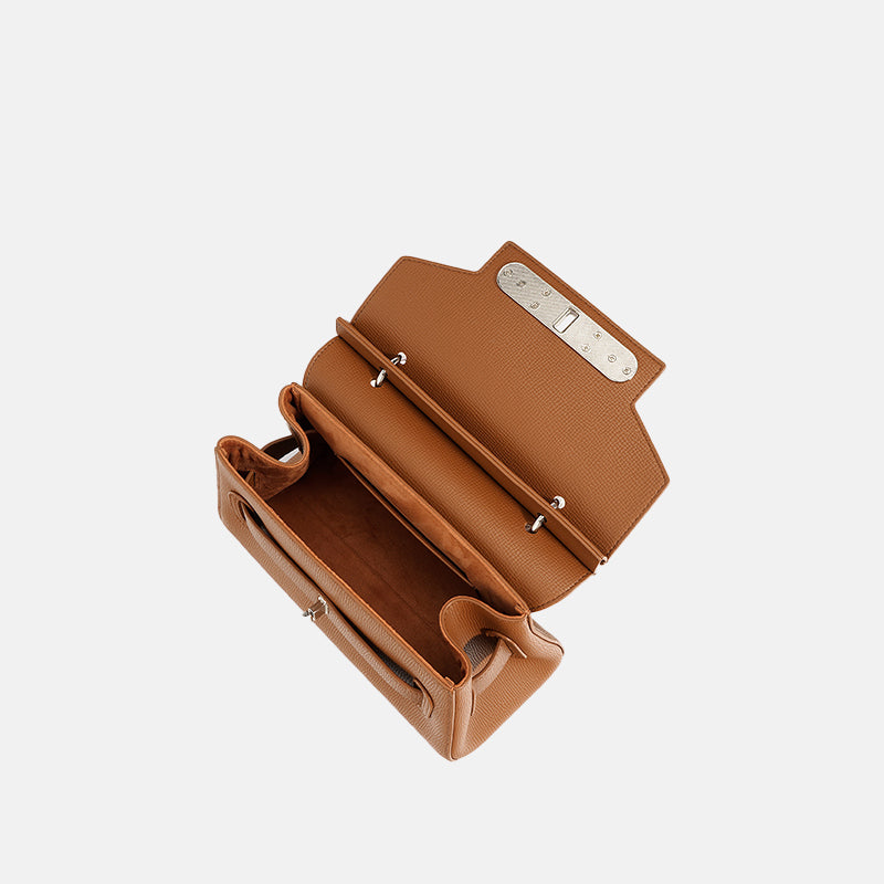Women’s Minimalist Genuine Leather Lock Buckle Crossbody Top Handle Bags image 4