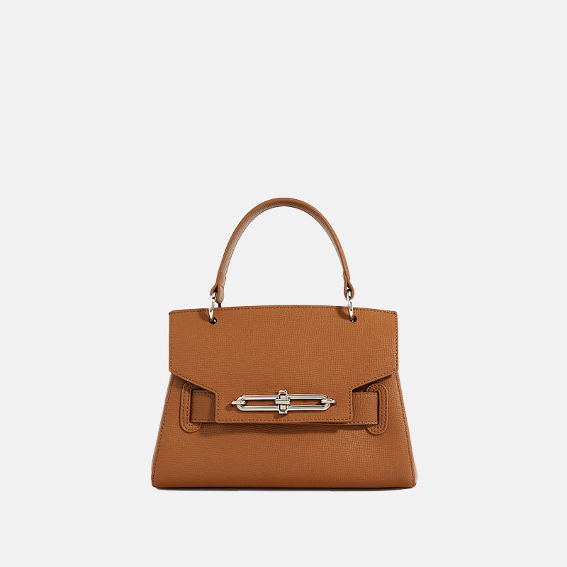 Women’s Minimalist Genuine Leather Lock Buckle Crossbody Top Handle Bags image