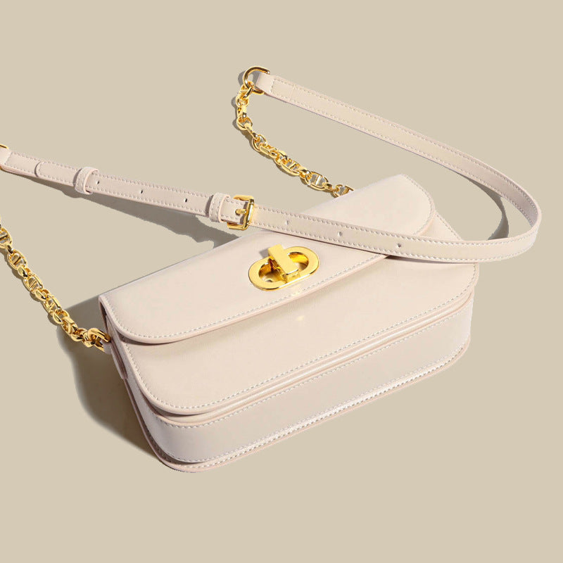 Women’s Minimalist Genuine Leather Lock Chain Crossbody Bag image 4