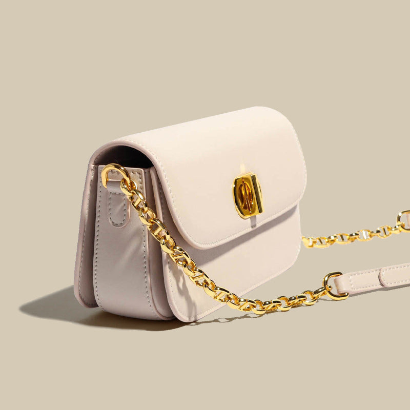 Women’s Minimalist Genuine Leather Lock Chain Crossbody Bag image 5
