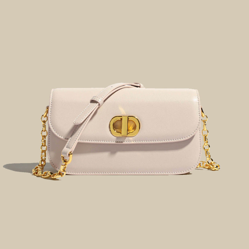 Women’s Minimalist Genuine Leather Lock Chain Crossbody Bag image 2