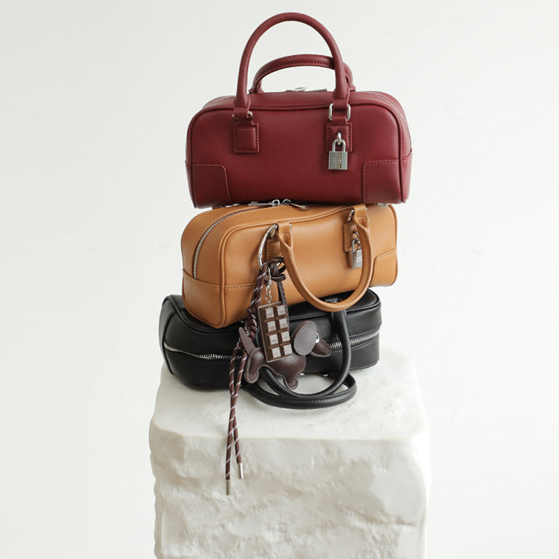 Women’s Minimalist Genuine Leather Lock Charm Handbag image 8