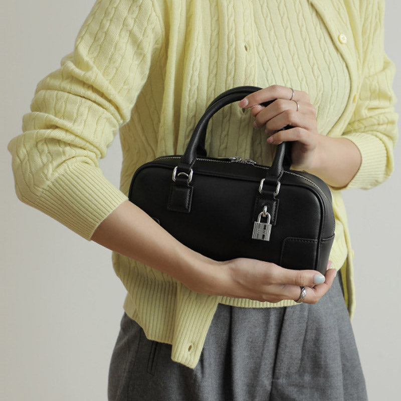 Women’s Minimalist Genuine Leather Lock Charm Handbag image 3
