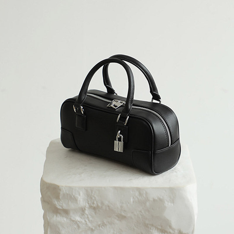 Women’s Minimalist Genuine Leather Lock Charm Handbag image 2