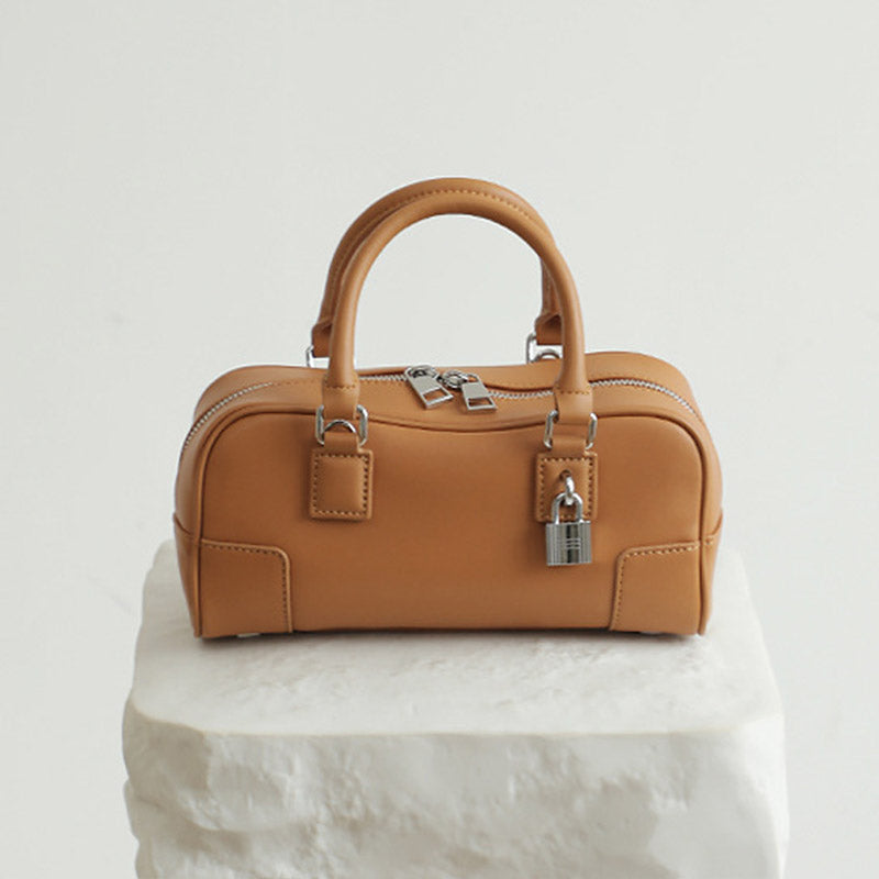 Women’s Minimalist Genuine Leather Lock Charm Handbag image 5