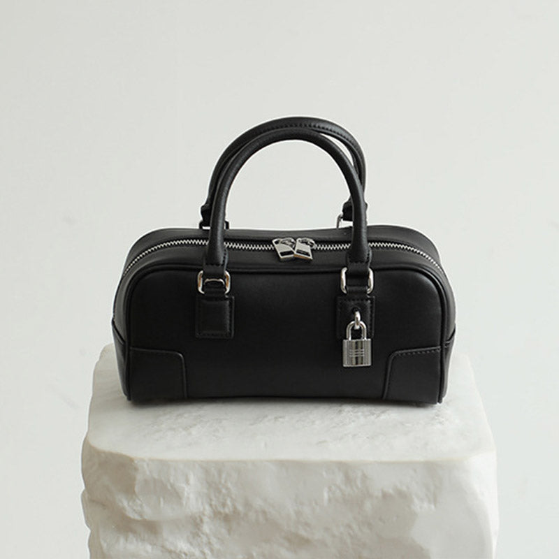 Women’s Minimalist Genuine Leather Lock Charm Handbag image