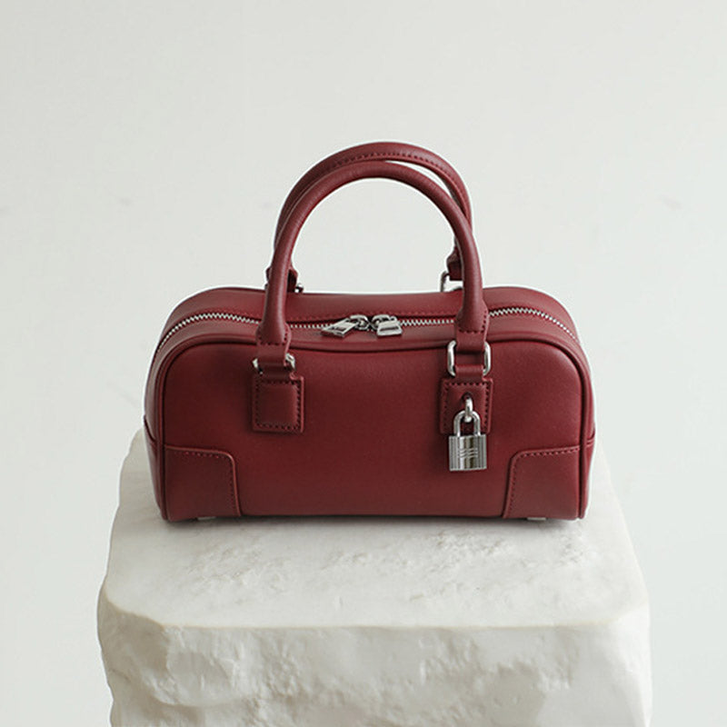 Women’s Minimalist Genuine Leather Lock Charm Handbag image 7