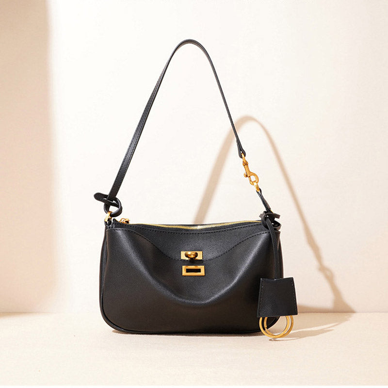 Women’s Minimalist Genuine Leather Lock-Clasp Baguette Bag image 3