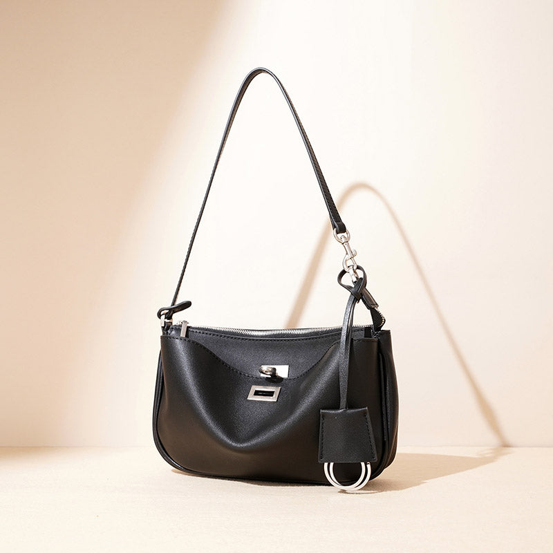 Women’s Minimalist Genuine Leather Lock-Clasp Baguette Bag image 2