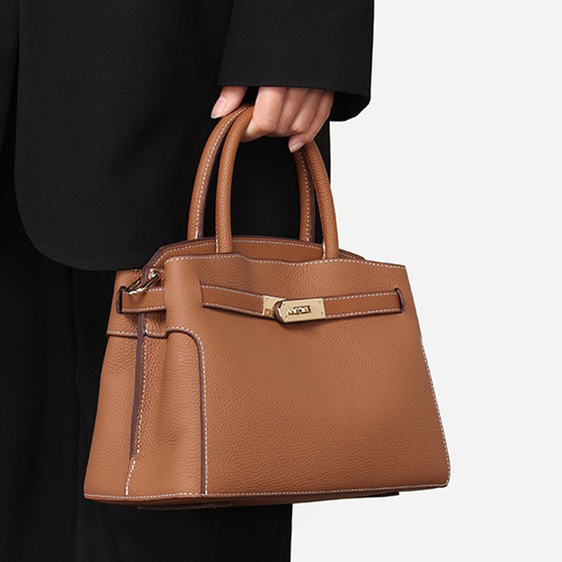Women’s Minimalist Genuine Leather Lock Clasp Crossbody Top Hand Bag image 5