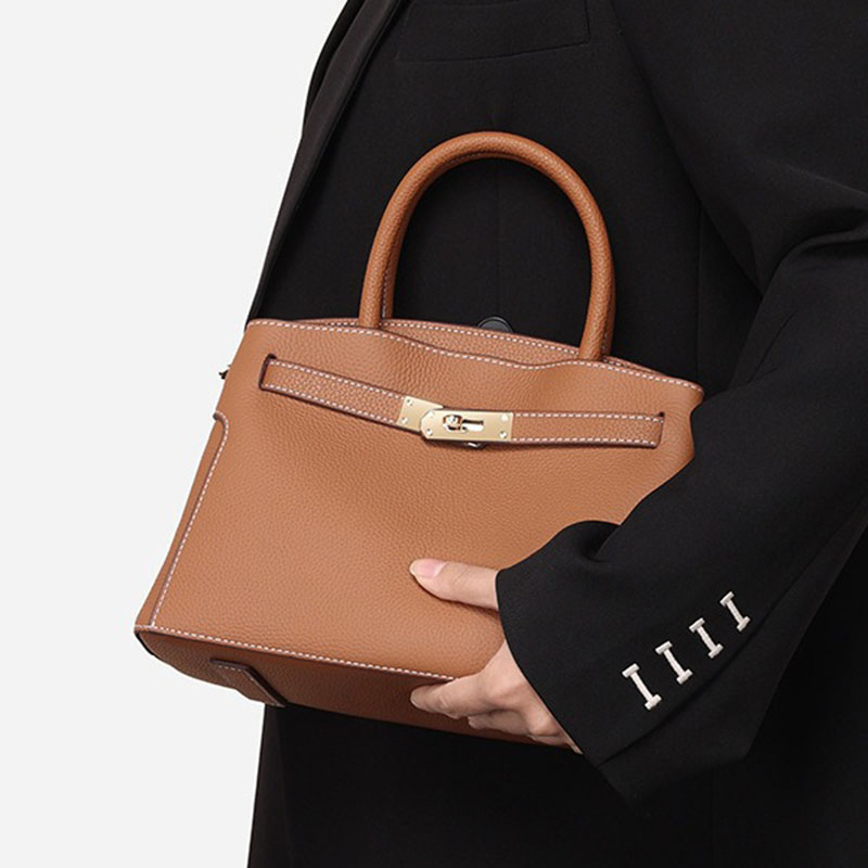 Women’s Minimalist Genuine Leather Lock Clasp Crossbody Top Hand Bag image 4