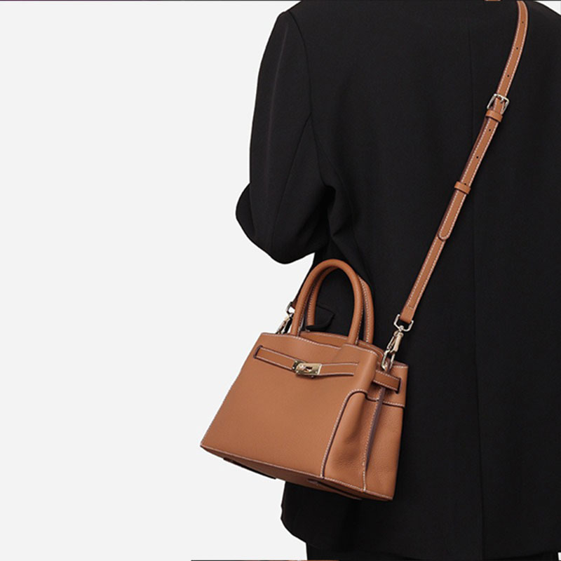Women’s Minimalist Genuine Leather Lock Clasp Crossbody Top Hand Bag image 6