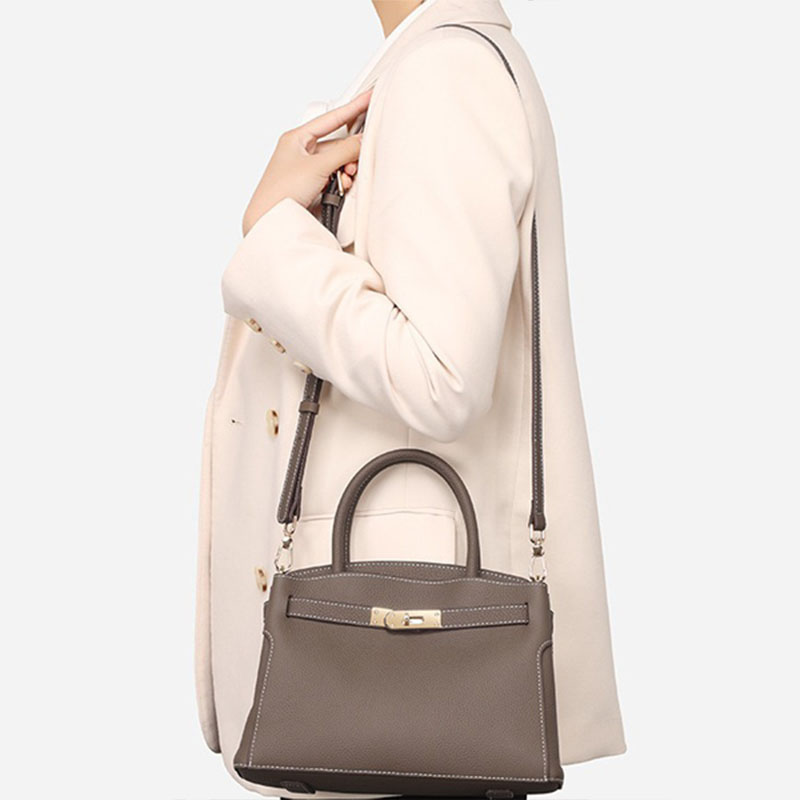 Women’s Minimalist Genuine Leather Lock Clasp Crossbody Top Hand Bag image 8