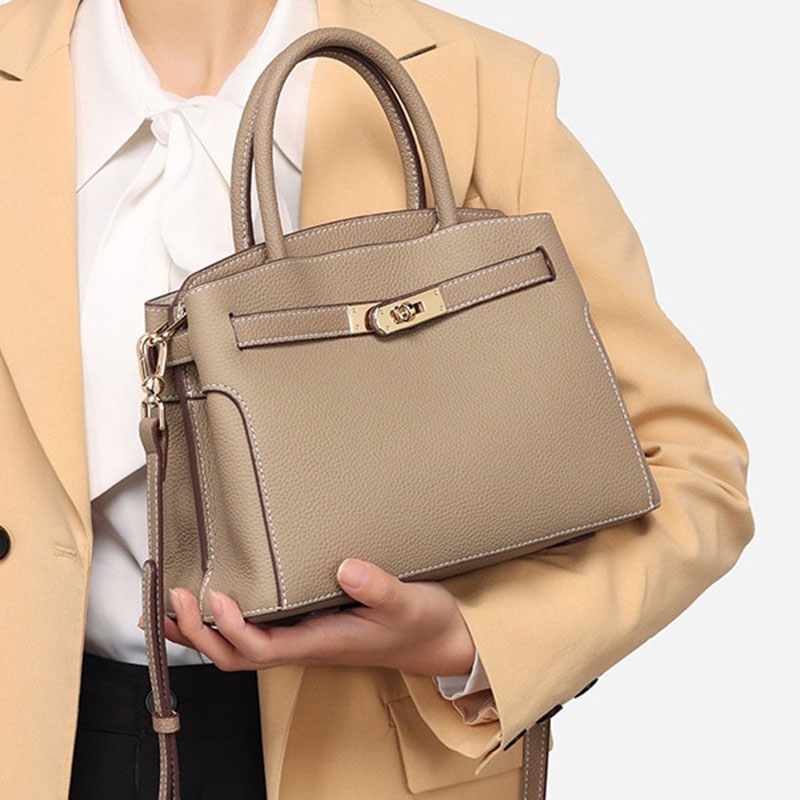 Women’s Minimalist Genuine Leather Lock Clasp Crossbody Top Hand Bag image 2