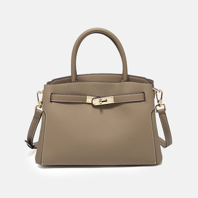 Women’s Minimalist Genuine Leather Lock Clasp Crossbody Top Hand Bag image