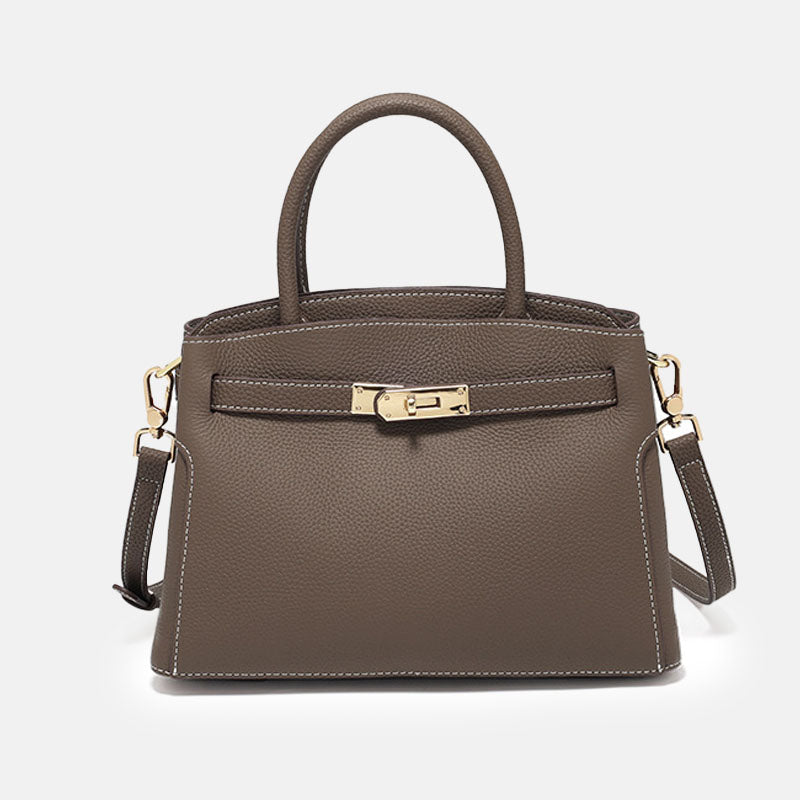 Women’s Minimalist Genuine Leather Lock Clasp Crossbody Top Hand Bag image 7