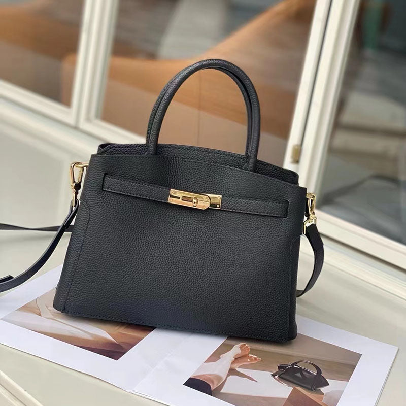 Women’s Minimalist Genuine Leather Lock Clasp Crossbody Top Hand Bag image 10