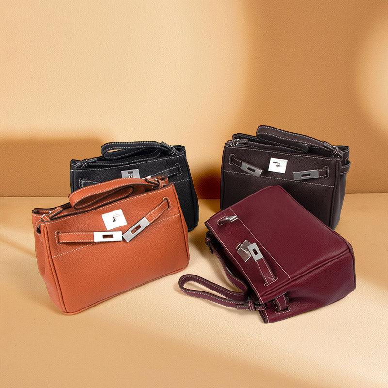 Women’s Minimalist Genuine Leather Lock-Clasp Shoulder Bag image 4