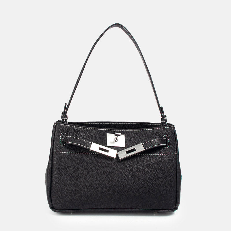 Women’s Minimalist Genuine Leather Lock-Clasp Shoulder Bag image
