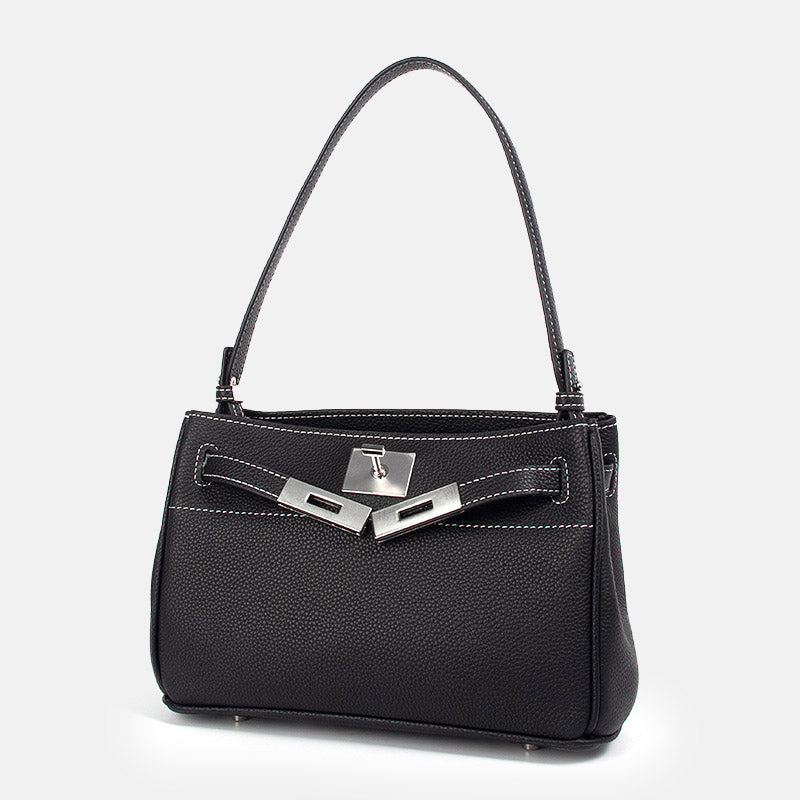 Women’s Minimalist Genuine Leather Lock-Clasp Shoulder Bag image 2
